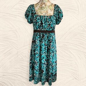 Apt 9 Y2K Empire Waist Blue Polka Dot Puff-Sleeve Midi Dress S